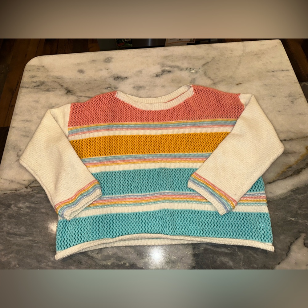 Bibi Size Large Boho Crochet Knit Multicolor Striped Women's Sweater - Picture 2 of 9